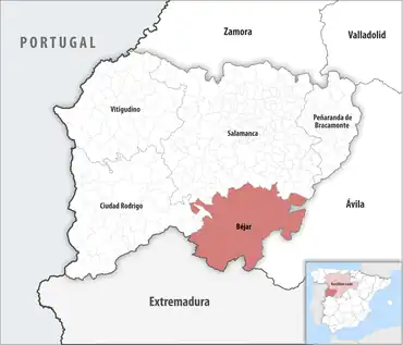 Die Lage des Gerichtsbezirk Béjar in der Provinz Salamanca