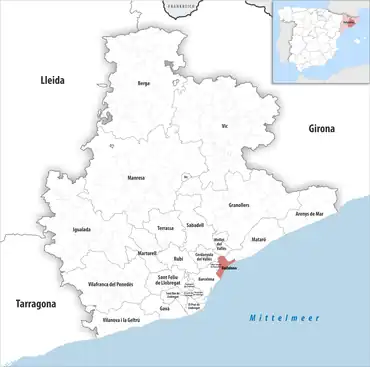 Die Lage des Gerichtsbezirk Badalona in der Provinz Barcelona