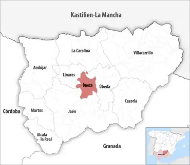 Die Lage des Gerichtsbezirk Baeza in der Provinz&nbsp;Jaén