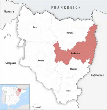 Die Lage des Gerichtsbezirk Barbastro in der Provinz Huesca
