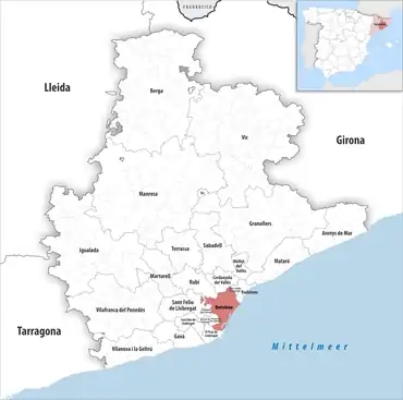 Die Lage des Gerichtsbezirk Barcelona in der Provinz Barcelona