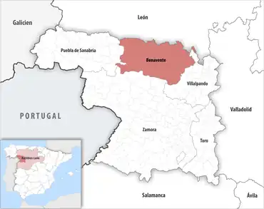 Die Lage des Gerichtsbezirk Benavente in der Provinz Zamora
