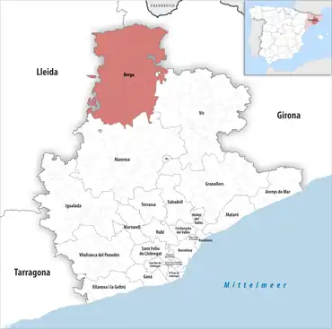 Die Lage des Gerichtsbezirk Berga in der Provinz Barcelona