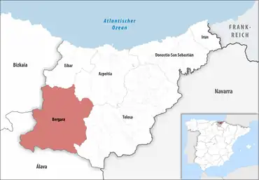 Die Lage des Gerichtsbezirk Bergara in der Provinz Gipuzkoa