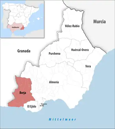 Die Lage des Gerichtsbezirk Berja in der Provinz Almería