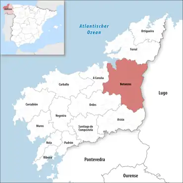 Die Lage des Gerichtsbezirk Betanzos in der Provinz A Coruña