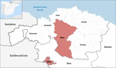 Die Lage des Gerichtsbezirk Bilbao in der Provinz Bizkaia