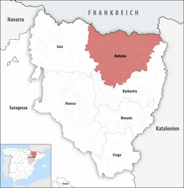 Die Lage des Gerichtsbezirk Boltaña in der Provinz Huesca