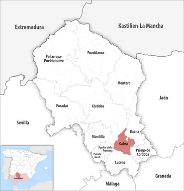 Die Lage des Gerichtsbezirk Cabra in der Provinz Córdoba