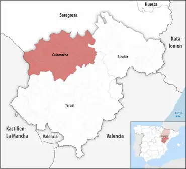 Die Lage des Gerichtsbezirk Calamocha in der Provinz&nbsp;Teruel