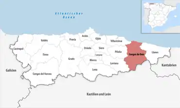 Die Lage des Gerichtsbezirk Cangas de Onís in der Provinz Asturien