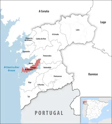 Die Lage des Gerichtsbezirk Cangas do Morrazo in der Provinz Pontevedra