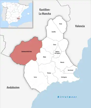 Die Lage des Gerichtsbezirk Caravaca de la Cruz in der autonomen Gemeinschaft Murcia
