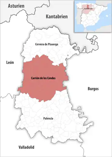 Die Lage des Gerichtsbezirk Carrión de los Condes in der Provinz Palencia