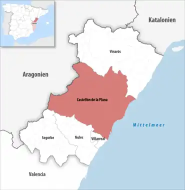 Die Lage des Gerichtsbezirk Castellón de la Plana in der Provinz Castellón