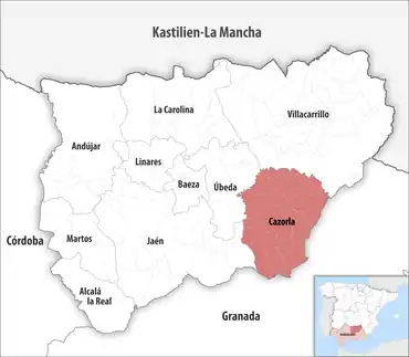 Die Lage des Gerichtsbezirk Cazorla in der Provinz Jaén