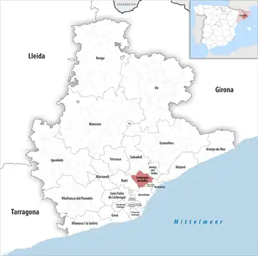 Die Lage des Gerichtsbezirk Cerdanyola del Vallès in der Provinz&nbsp;Barcelona
