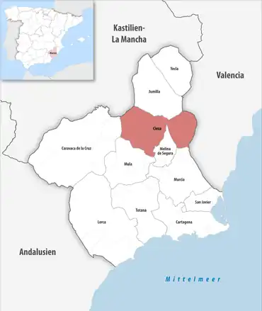 Die Lage des Gerichtsbezirk Cieza in der autonomen Gemeinschaft Murcia