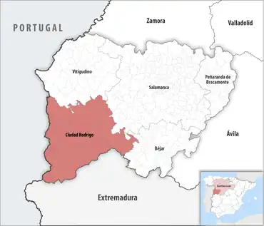 Die Lage des Gerichtsbezirk Ciudad Rodrigo in der Provinz Salamanca
