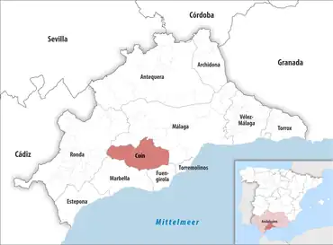 Die Lage des Gerichtsbezirk Coín in der Provinz Málaga