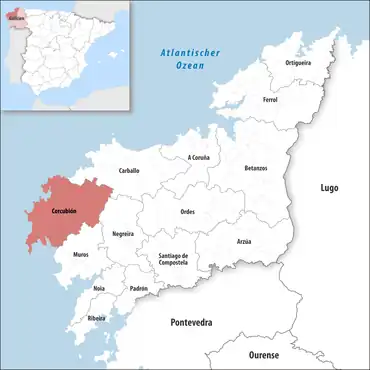 Die Lage des Gerichtsbezirk Corcubión in der Provinz A Coruña