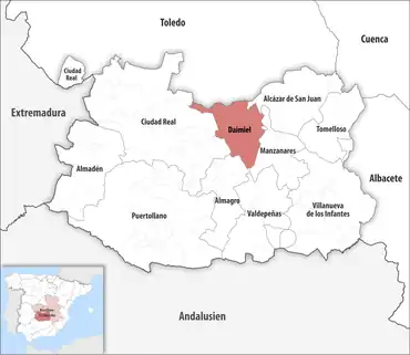 Die Lage des Gerichtsbezirk Daimiel in der Provinz Ciudad Real