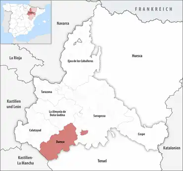 Die Lage des Gerichtsbezirk Daroca in der Provinz Saragossa