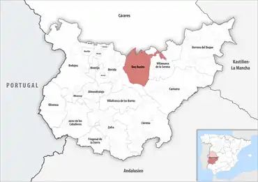 Die Lage des Gerichtsbezirk Don Benito in der Provinz&nbsp;Badajoz