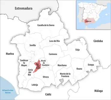 Die Lage des Gerichtsbezirk Dos Hermanas in der Provinz Sevilla