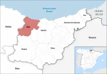 Die Lage des Gerichtsbezirk Eibar in der Provinz Gipuzkoa