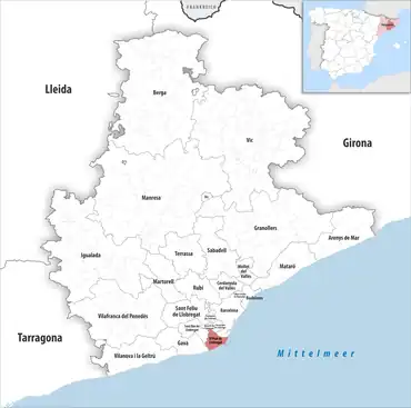 Die Lage des Gerichtsbezirk El Prat de Llobregat in der Provinz Barcelona