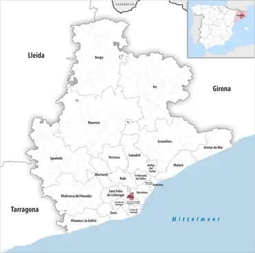 Die Lage des Gerichtsbezirk Esplugues de Llobregat in der Provinz Barcelona