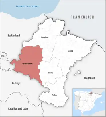 Die Lage des Gerichtsbezirk Estella-Lizarra in der autonomen Gemeinschaft Navarra