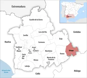 Die Lage des Gerichtsbezirk Estepa in der Provinz Sevilla