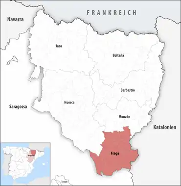 Die Lage des Gerichtsbezirk Fraga in der Provinz Huesca