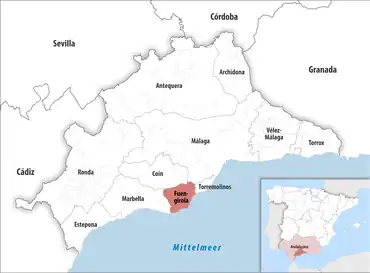 Die Lage des Gerichtsbezirk Fuengirola in der Provinz Málaga
