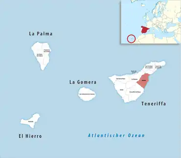 Die Lage des Gerichtsbezirk Güímar in der Provinz Santa Cruz de Tenerife