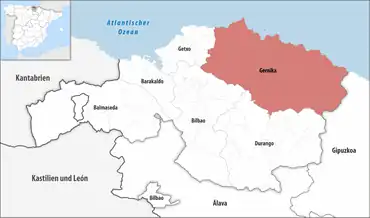 Die Lage des Gerichtsbezirk Gernika in der Provinz Bizkaia