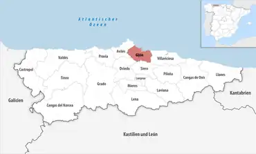 Die Lage des Gerichtsbezirk Gijón in der Provinz Asturien