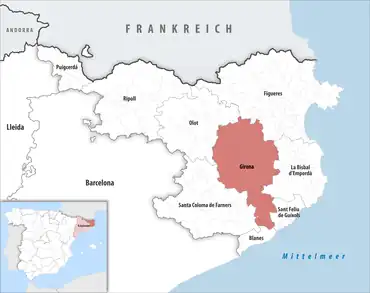 Die Lage des Gerichtsbezirk Girona in der Provinz Girona