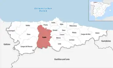 Die Lage des Gerichtsbezirk Grado in der Provinz Asturien