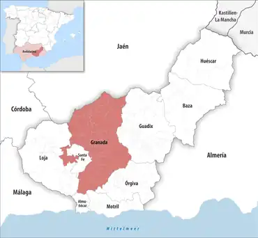Die Lage des Gerichtsbezirk Granada in der Provinz Granada