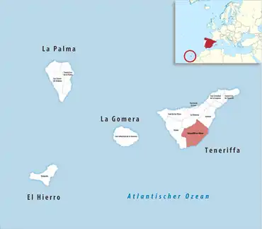 Die Lage des Gerichtsbezirk Granadilla de Abona in der Provinz Santa Cruz de Tenerife