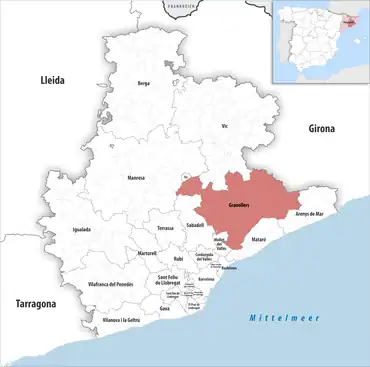 Die Lage des Gerichtsbezirk Granollers in der Provinz Barcelona
