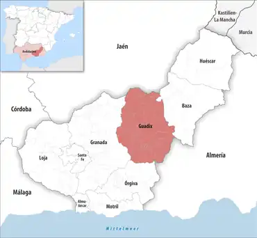 Die Lage des Gerichtsbezirk Guadix in der Provinz Granada