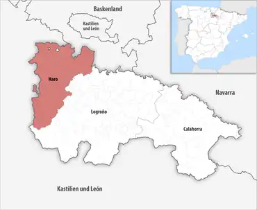 Die Lage des Gerichtsbezirk Haro in der autonomen Gemeinschaft La Rioja
