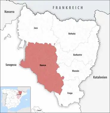 Die Lage des Gerichtsbezirk Huesca in der Provinz Huesca