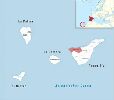 Die Lage des Gerichtsbezirk Icod de los Vinos in der Provinz Santa Cruz de Tenerife