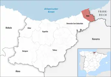 Die Lage des Gerichtsbezirk Irun in der Provinz Gipuzkoa