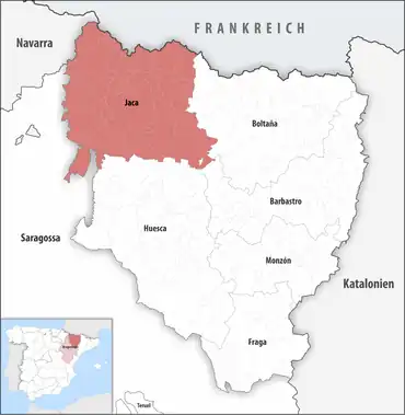 Die Lage des Gerichtsbezirk Jaca in der Provinz Huesca